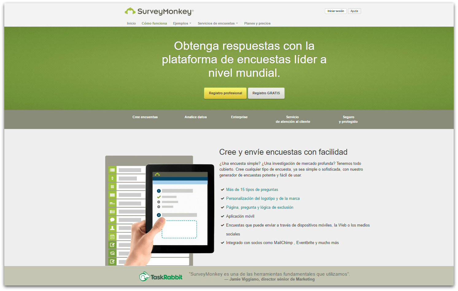 Página principal SurveyMonkey