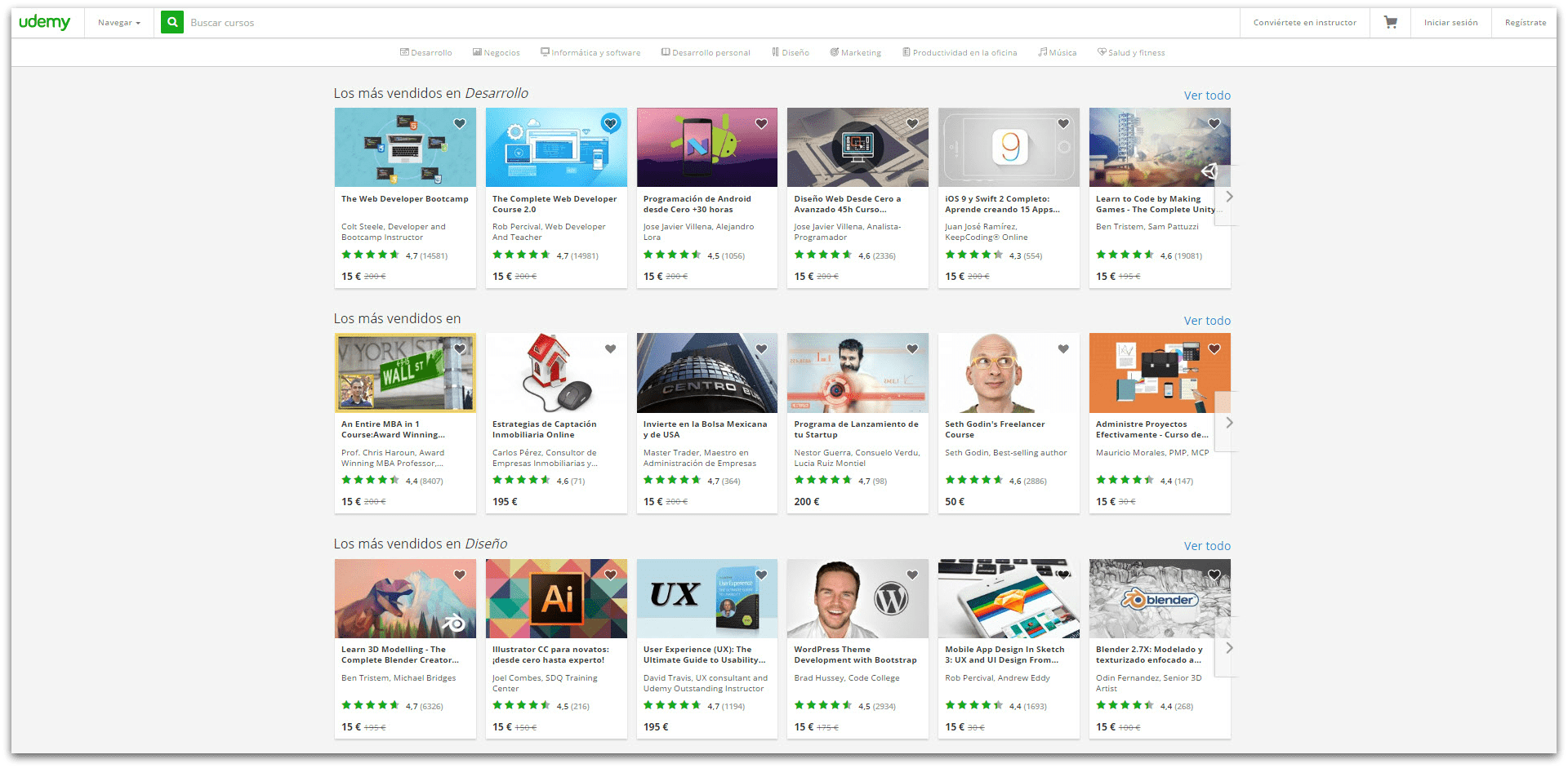 Página principal Udemy