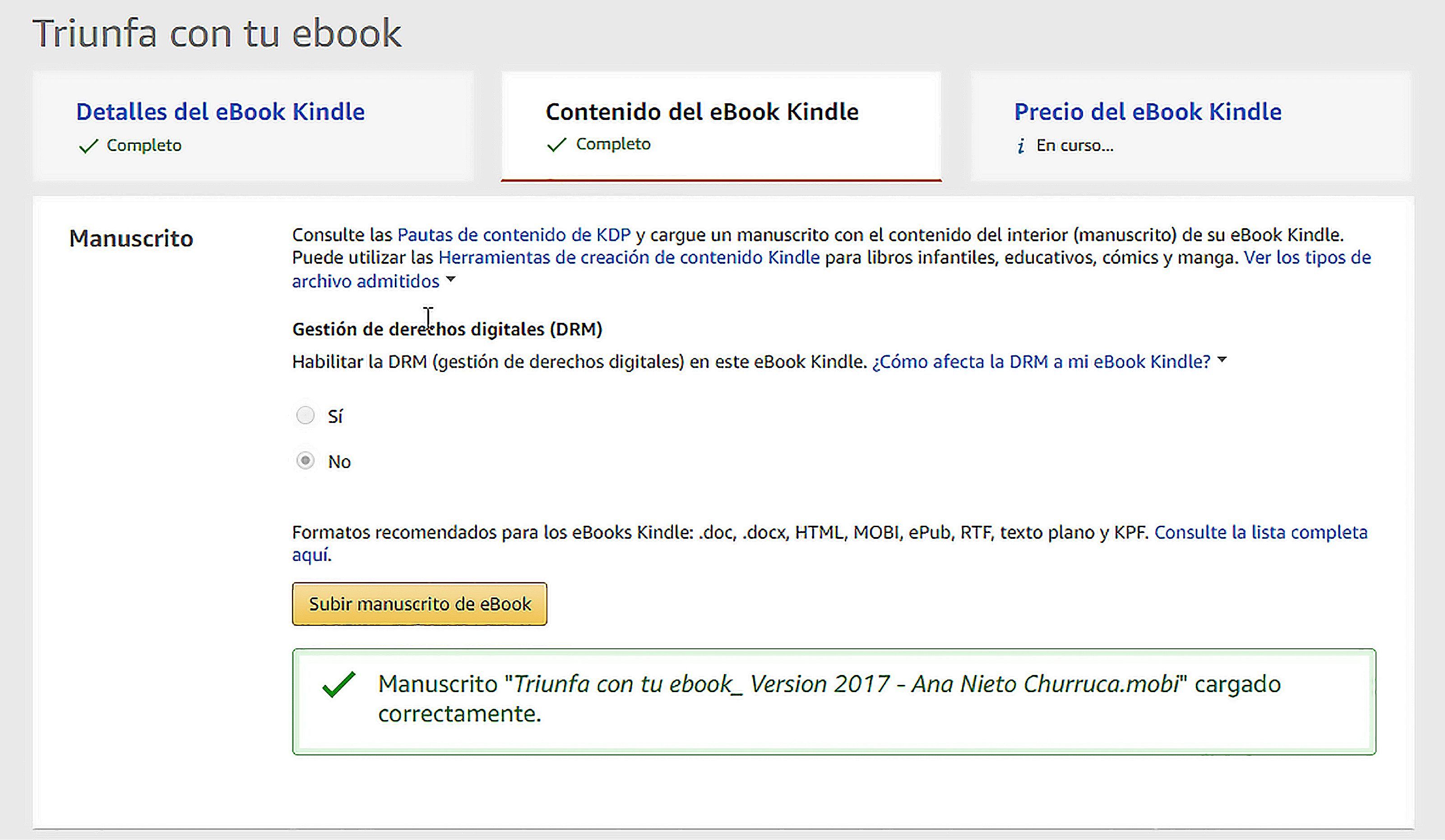 publicar un libro en amazon paso a paso formato de lista de precios